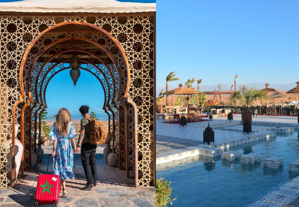 Relaxing by the pool at a luxury desert camp