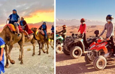 Camel ride and quad biking at sunset in Agafay Desert