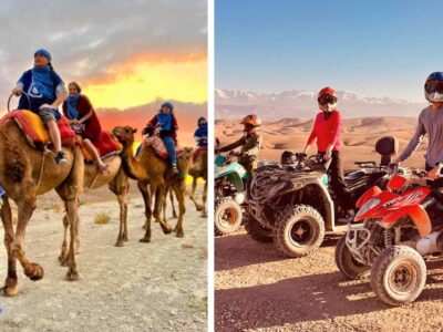 Camel ride and quad biking at sunset in Agafay Desert