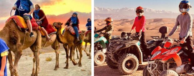 Camel ride and quad biking at sunset in Agafay Desert