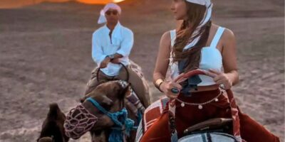 Camel ride at sunset in the Agafay Desert