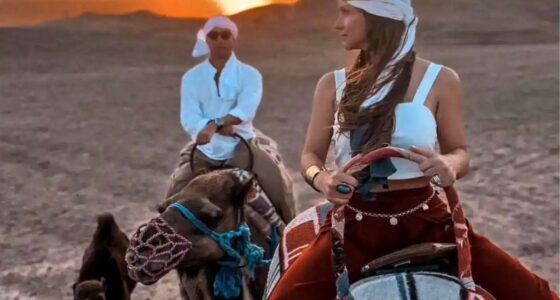 Camel ride at sunset in the Agafay Desert