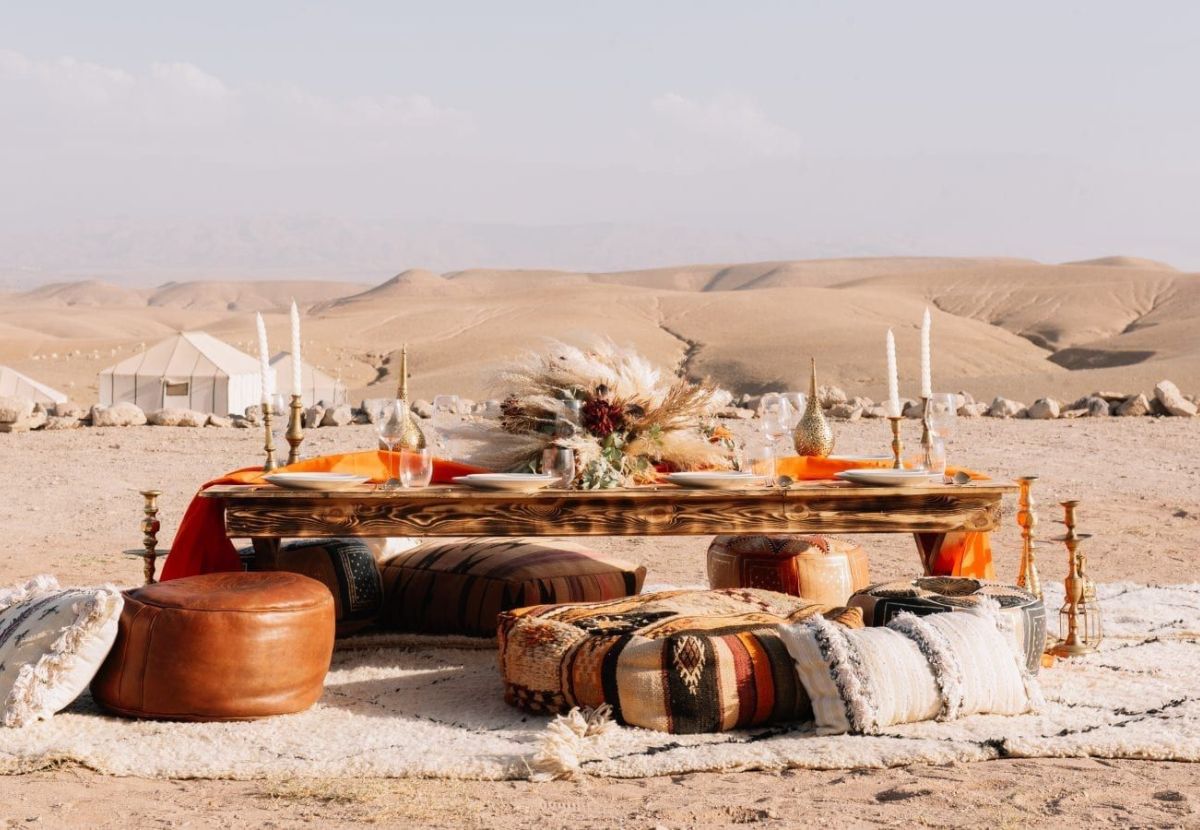 Traditional Moroccan dinner in the Agafay Desert camp