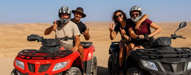 Camel caravan tour in Agafay Desert near Marrakech during golden hour