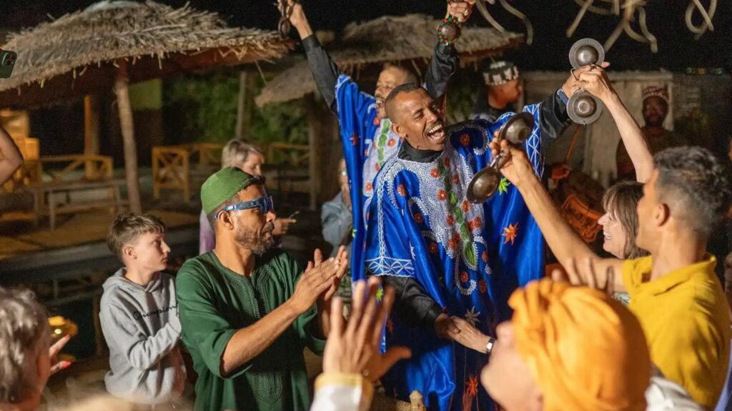 Gnawa musicians performing traditional Moroccan music